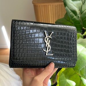 YSL Saint Laurent Kate Crocodile Embossed Belt Bag